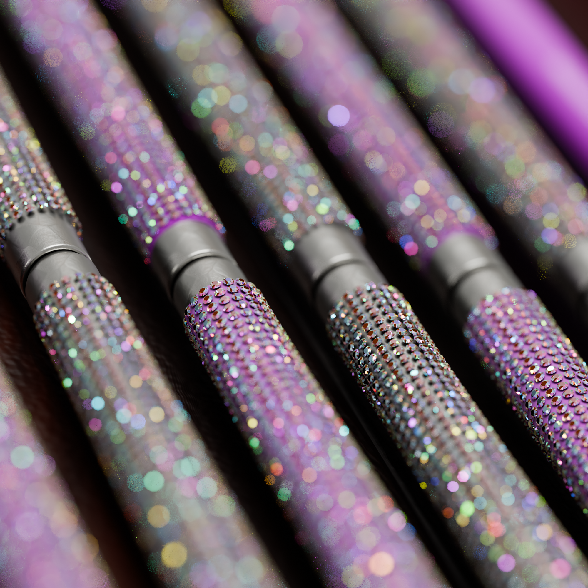 Close up image of our Rhinestone Cane Collections with glittery rhinestones and silver and pink hues.