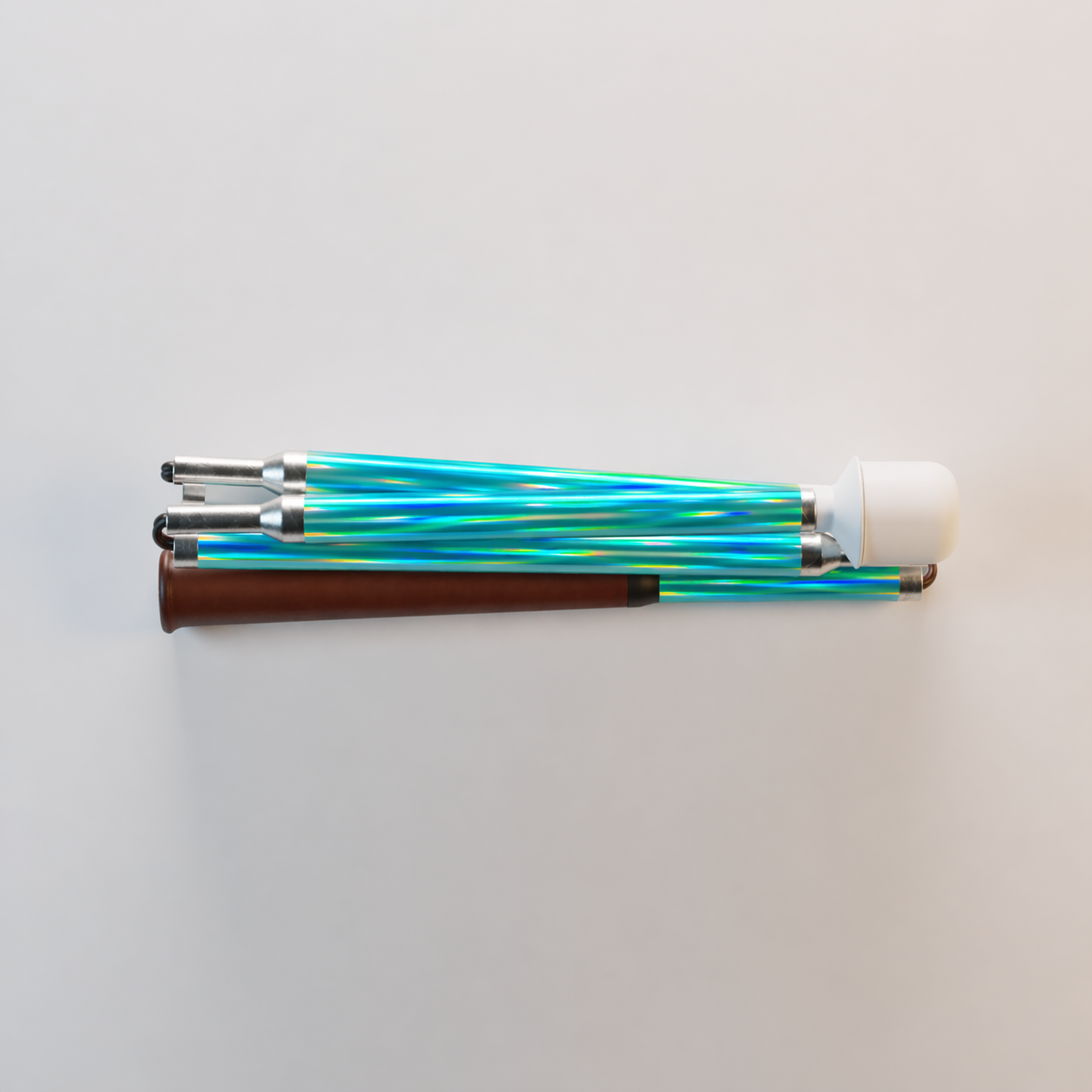 Our Aurora Green iridescent mobility cane by With Ease. Showcased with a white background.