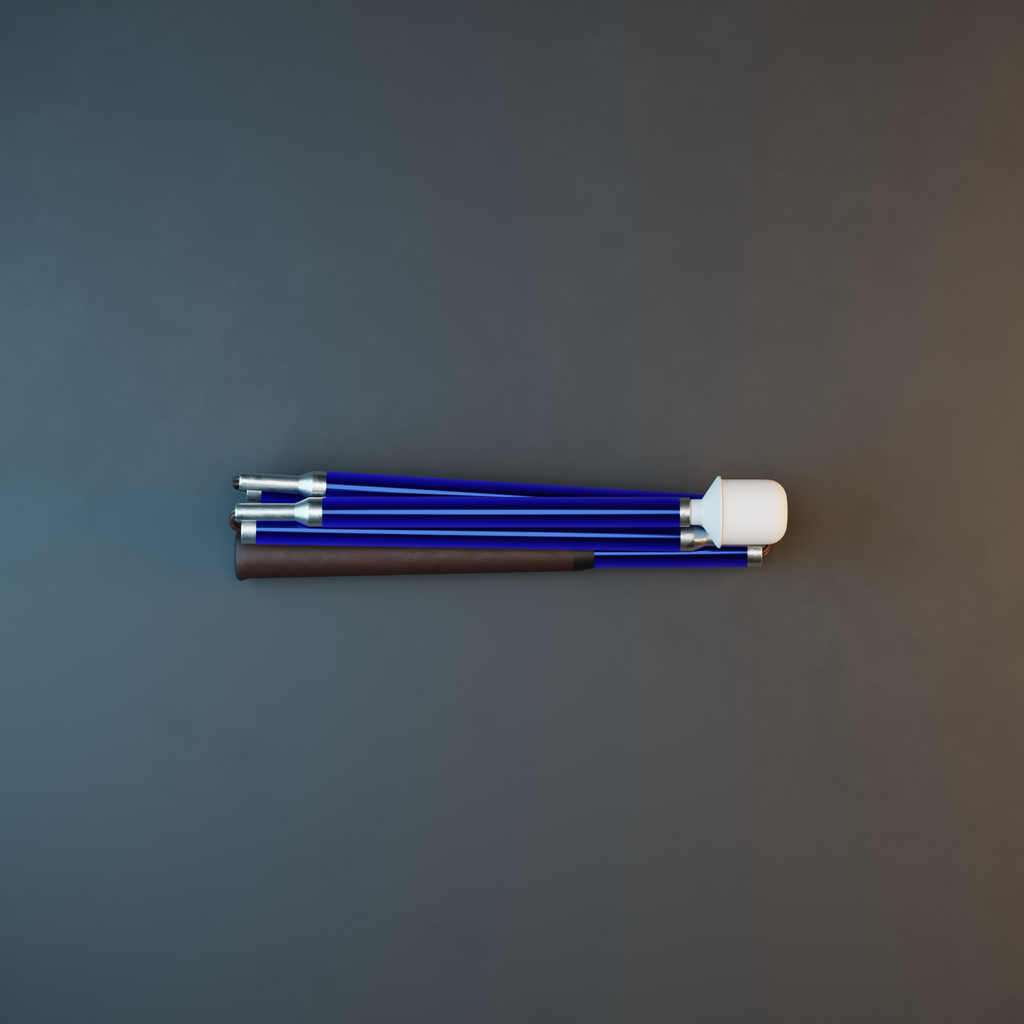 Our Sapphire Chrome metallic mobility cane by With Ease. Showcased with a grey background.