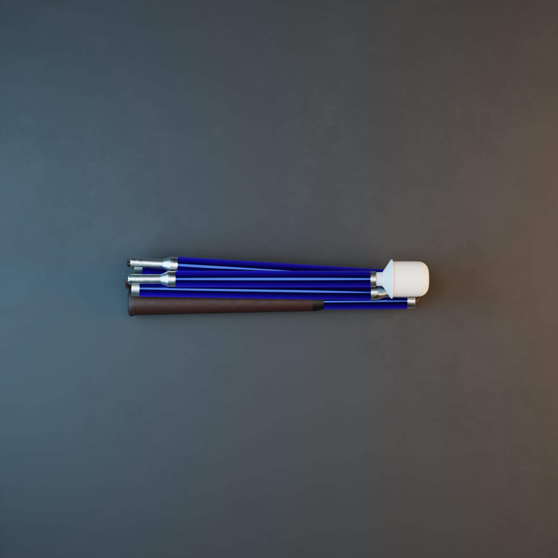 Our Sapphire Chrome metallic mobility cane by With Ease. Showcased with a grey background.