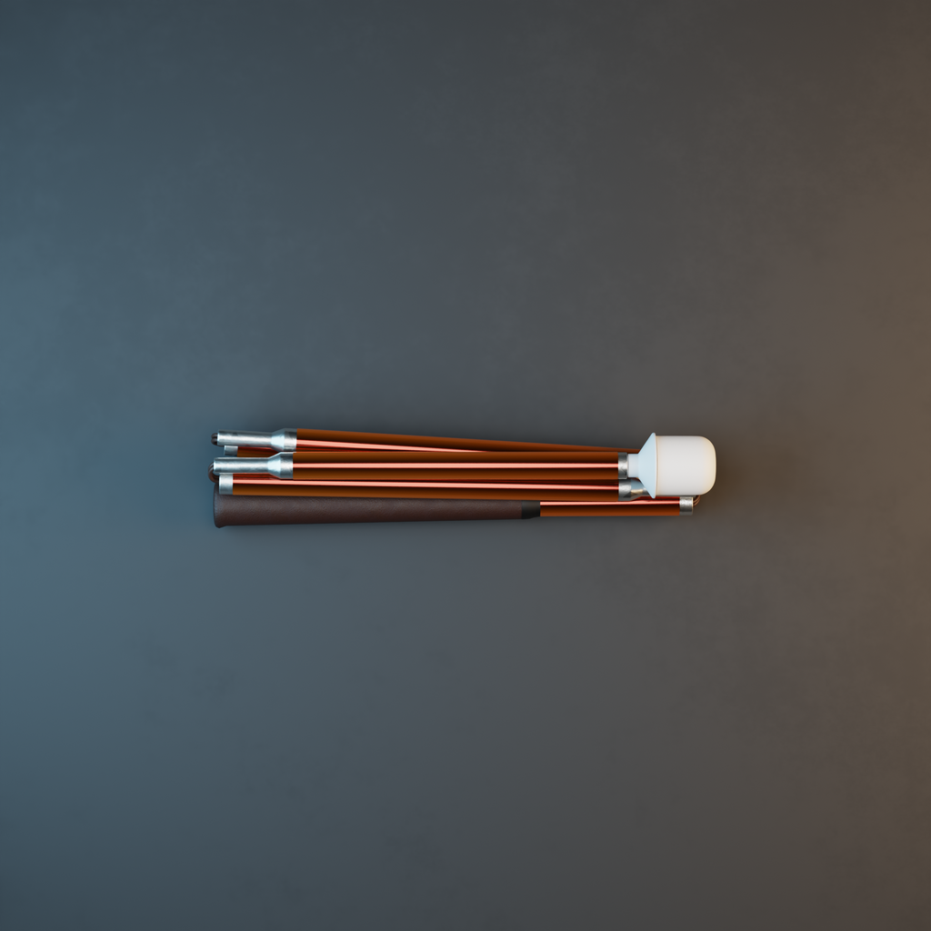 Our Polished Copper metallic mobility cane by With Ease. Showcased with a grey background.