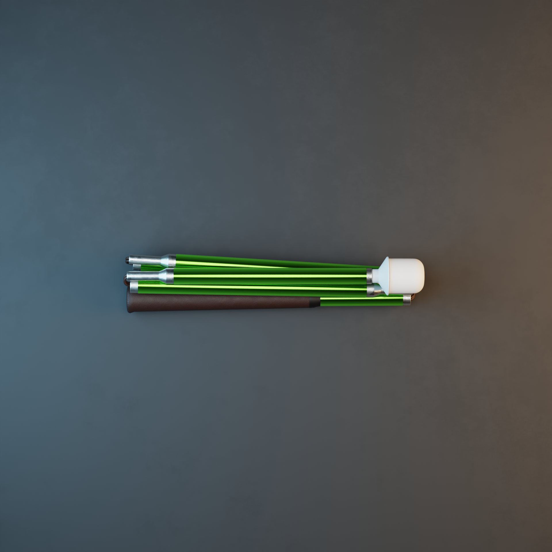 Our Emerald Chrome metallic mobility cane by With Ease. Showcased with a grey background. 
