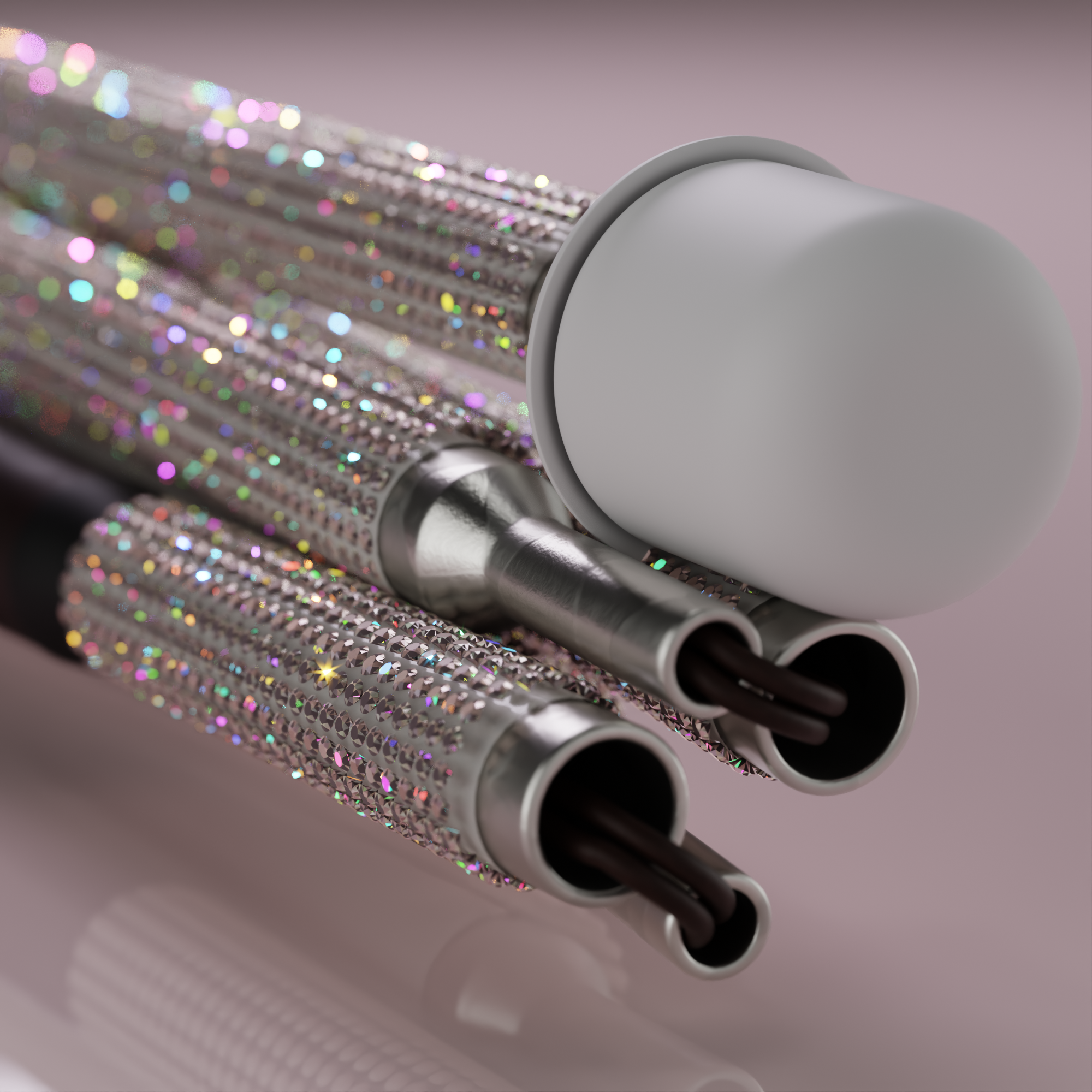 Close up of marshmallow tip and rhinestones. Our stylish, Holographic Ice rhinestone mobility cane by With Ease