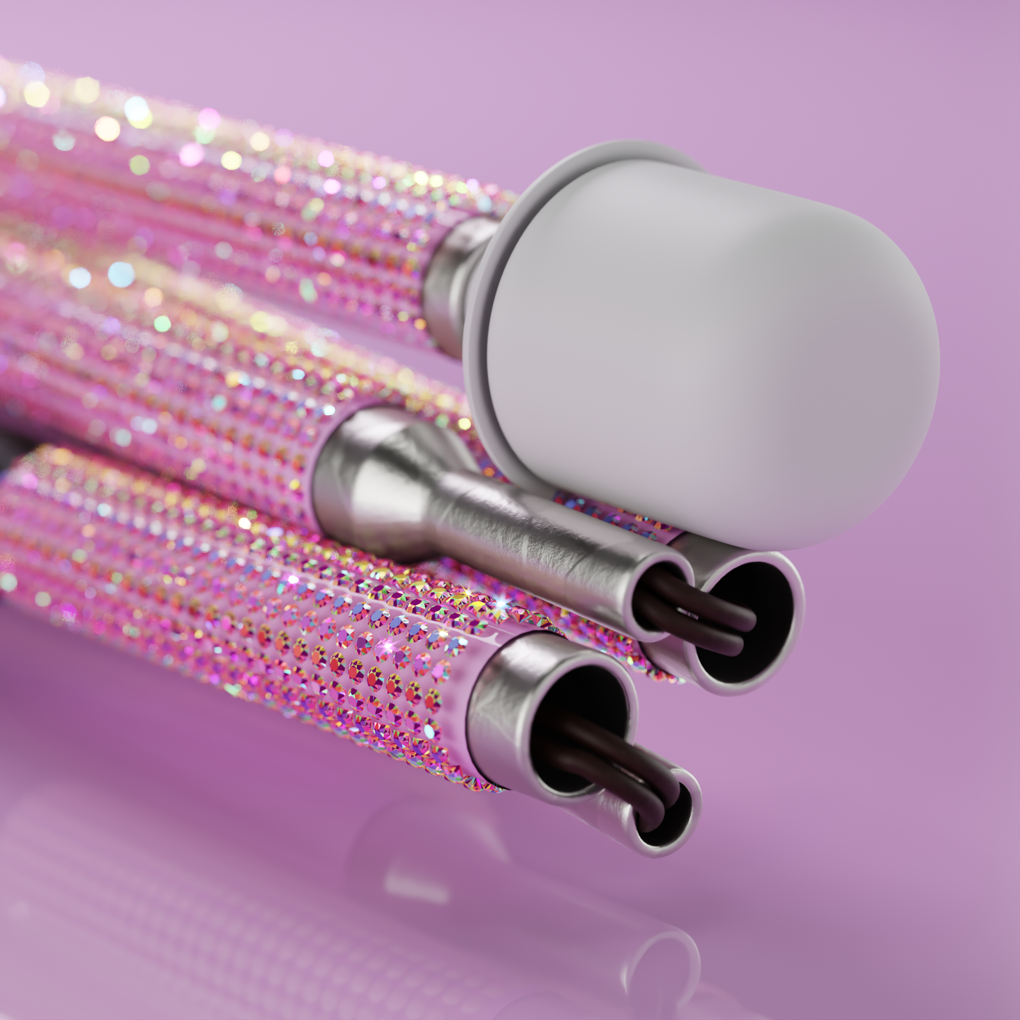 Close up of the marshmallow tip and rhinestones. Our sparkly Pink Diamond Crush rhinestone mobility cane by With Ease