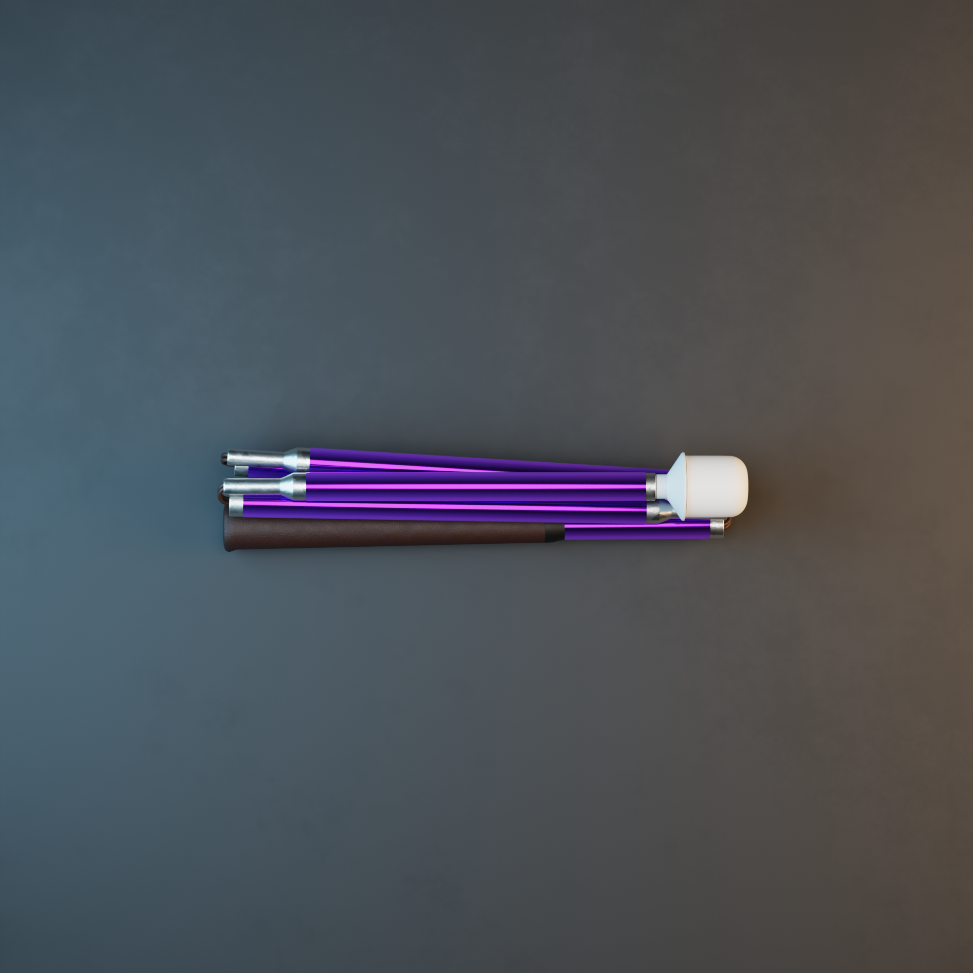 Our Galactic Amethyst metallic mobility cane by With Ease. Showcased with a grey background. 