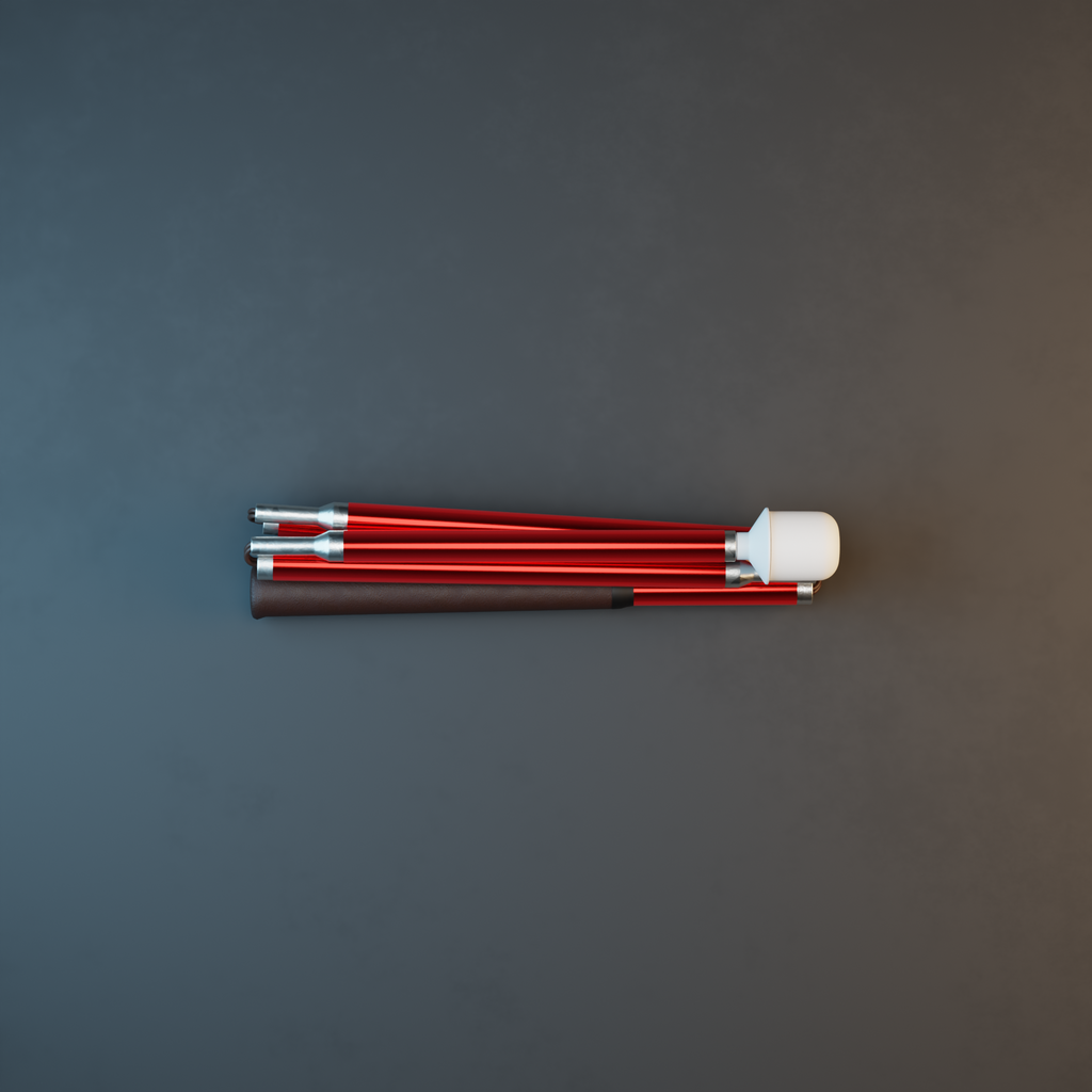 Our Crimson Chrome metallic mobility cane by With Ease. Showcased with a grey background. 