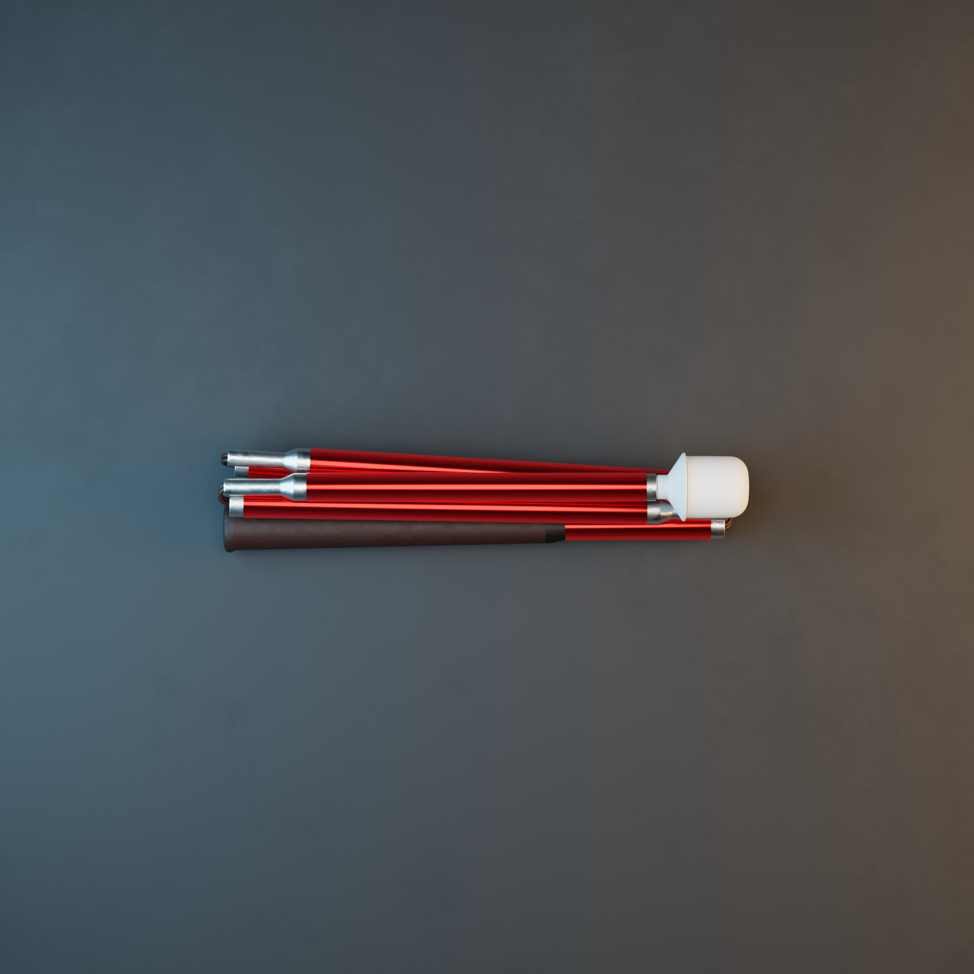 Our Crimson Chrome metallic mobility cane by With Ease. Showcased with a grey background. 