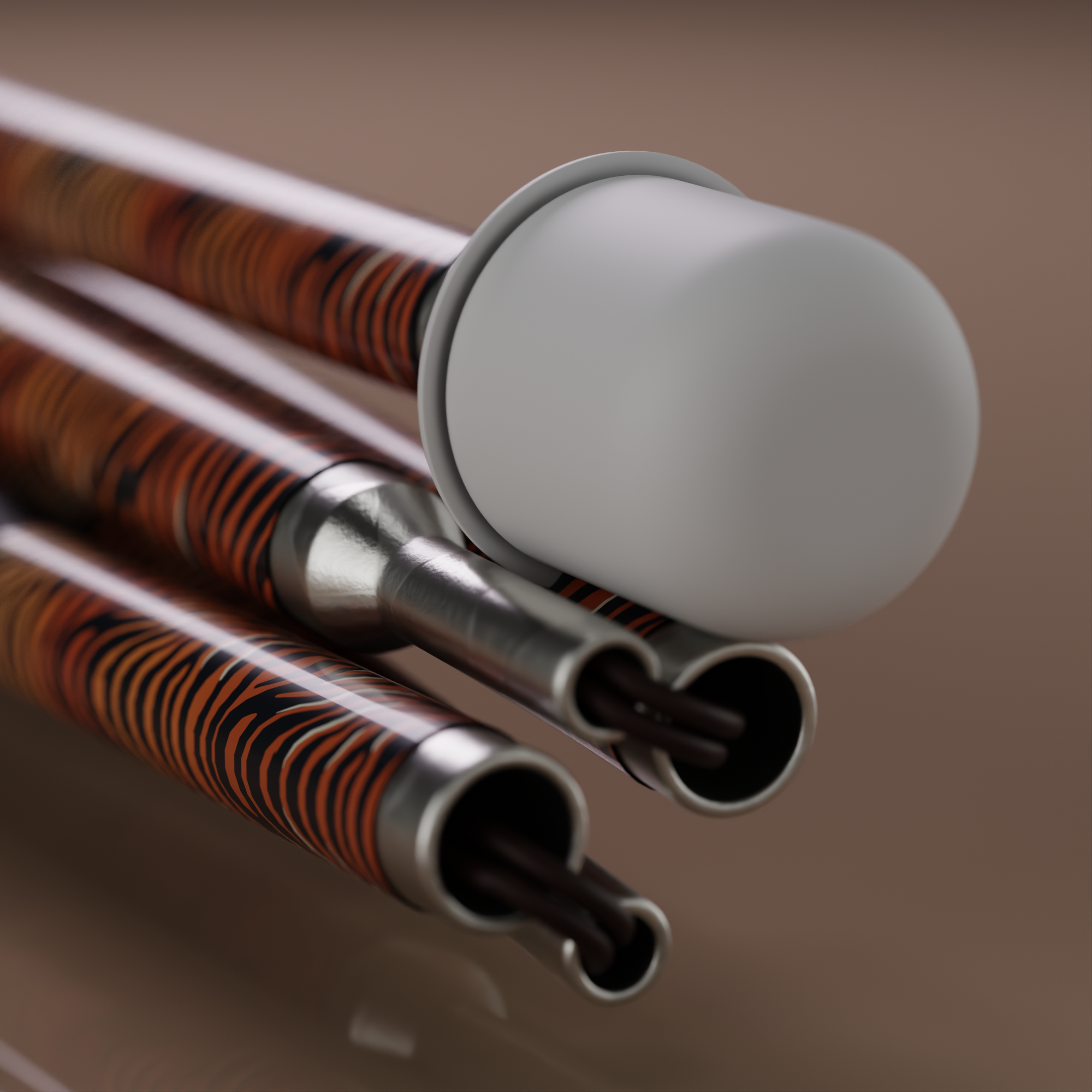 Close up of marshmallow tip. Tiger print stylish mobility cane by With Ease