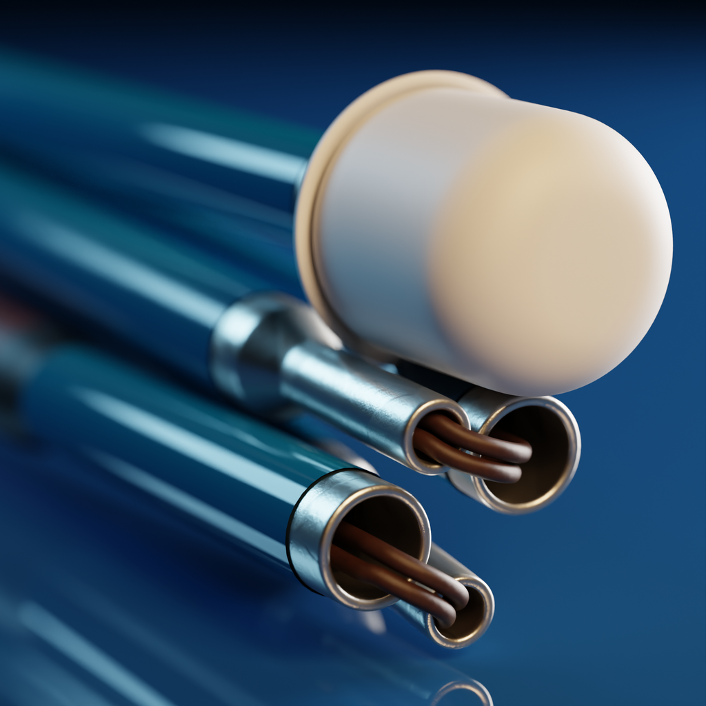 Close up of the marshmallow tip. Our blue solid colour mobility cane by With Ease. 