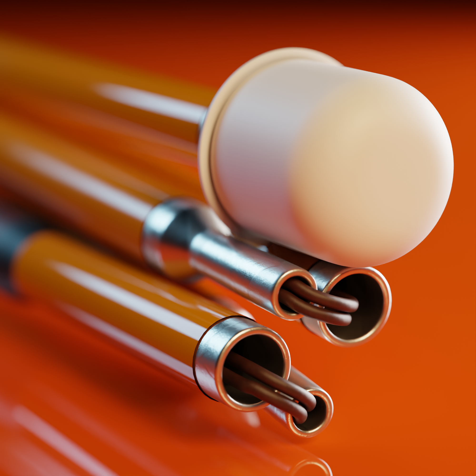 Close up of a marshmallow tip. Our orange solid colour mobility cane by With Ease