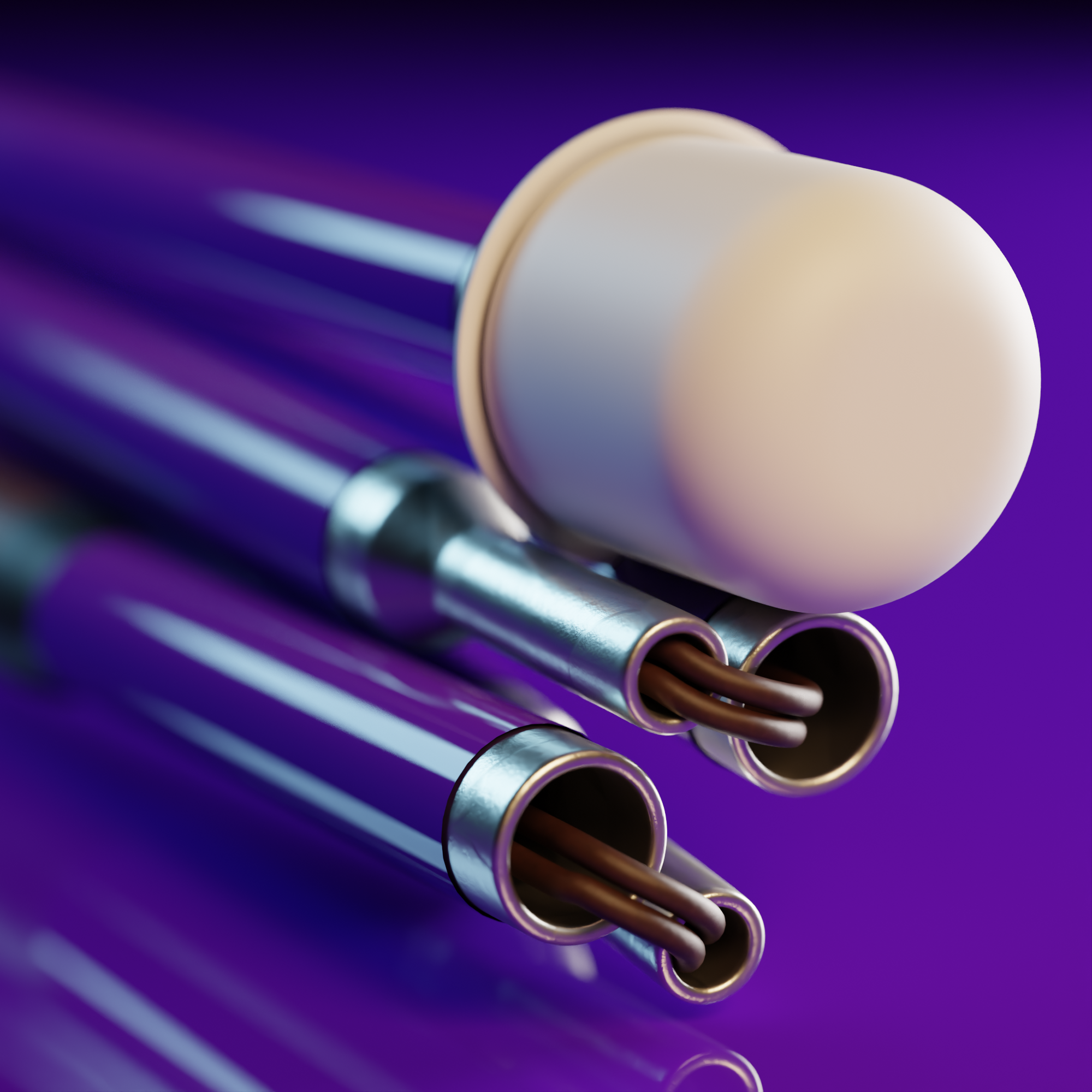 Close up of a marshmallow tip. Our purple solid colour mobility cane by With Ease